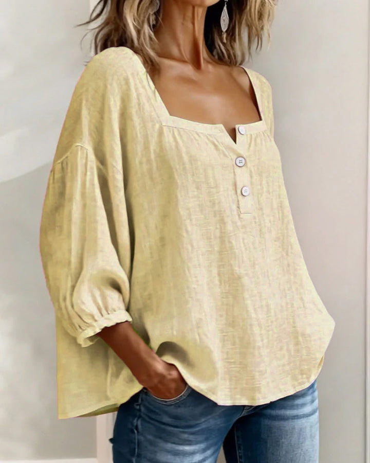 Claire | Blouse à Col Carré et Manches Bouffantes