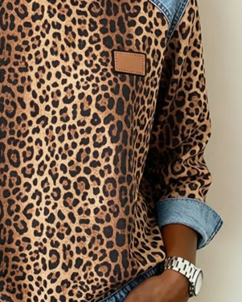 Sweatshirt en Patchwork Imprimé Léopard