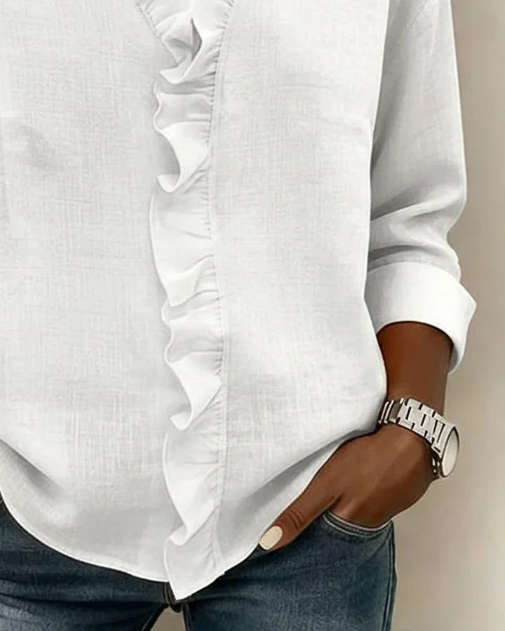 Yvonne | Blouse à Volants avec Col en V et Manches Longues