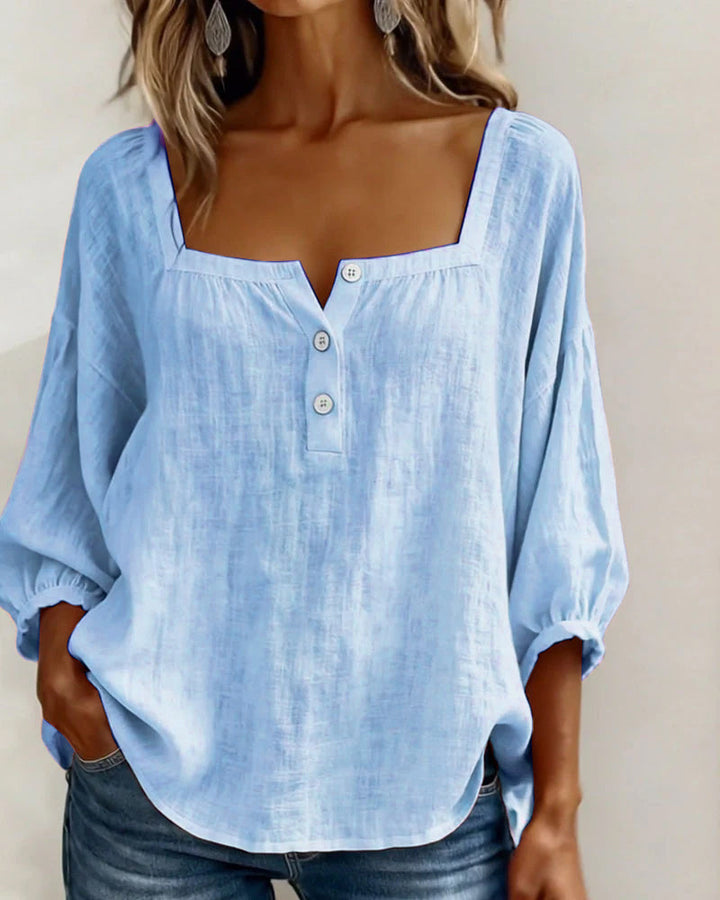Claire | Blouse à Col Carré et Manches Bouffantes