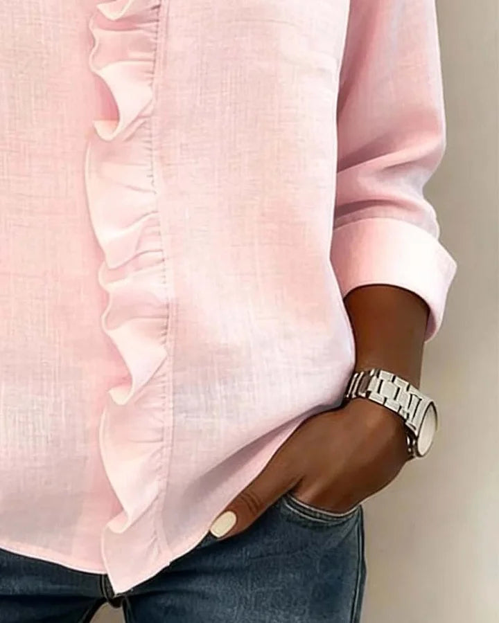 Yvonne | Blouse à Volants avec Col en V et Manches Longues