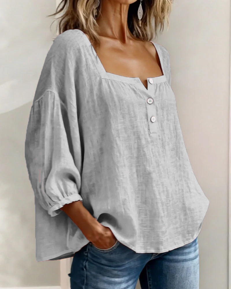 Claire | Blouse à Col Carré et Manches Bouffantes