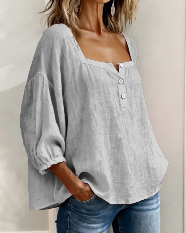 Claire | Blouse à Col Carré et Manches Bouffantes