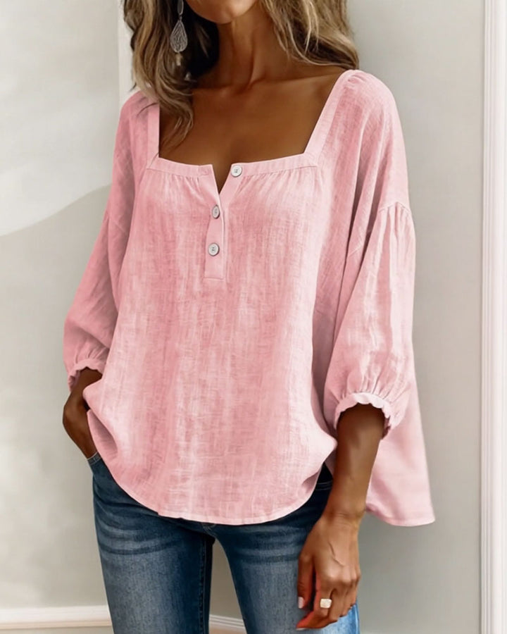 Claire | Blouse à Col Carré et Manches Bouffantes