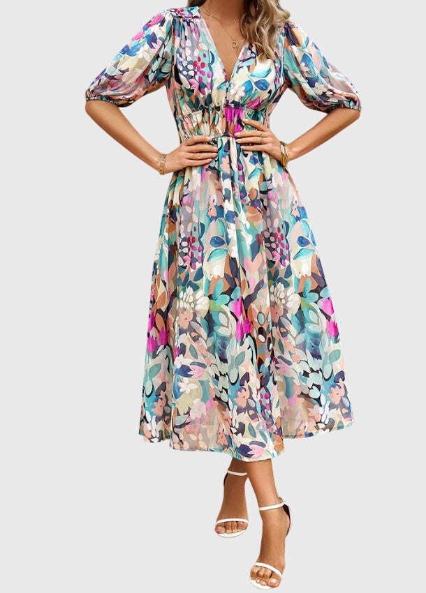 Merlin™ | Flattering Floral Midi Robe