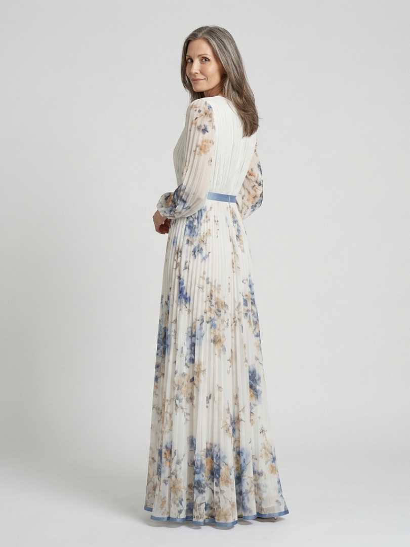 Lavinia | Robe Maxi à Manches Longues en V avec Motif Floral