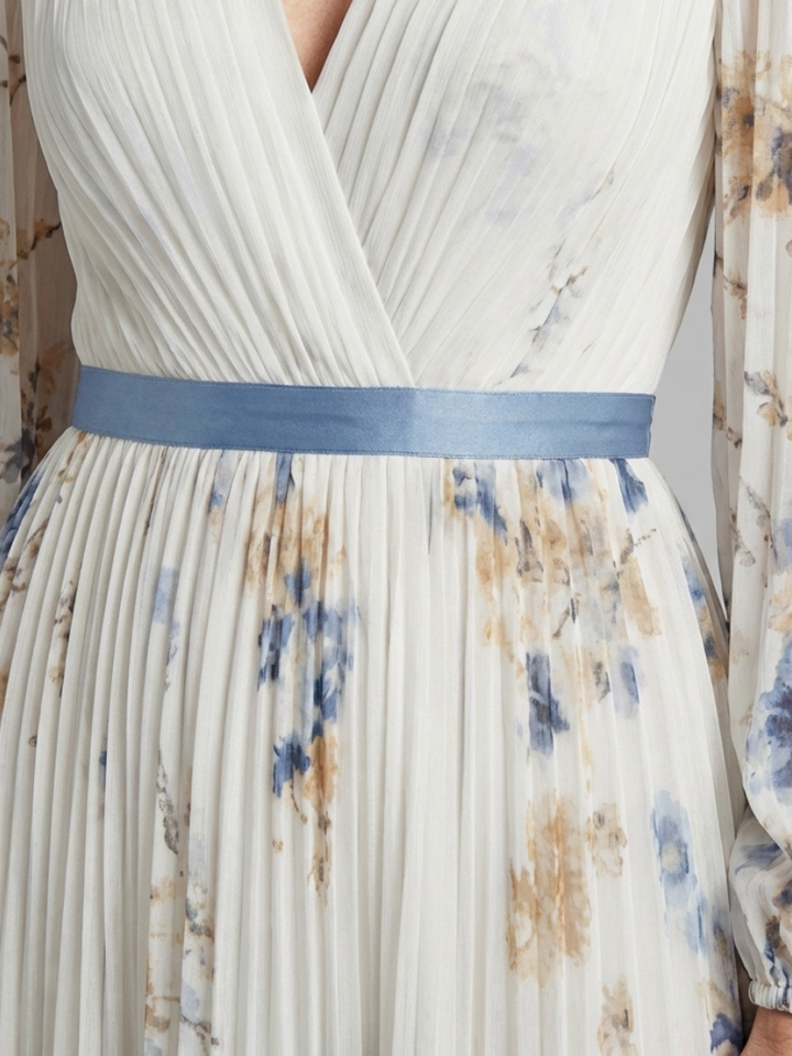 Lavinia | Robe Maxi à Manches Longues en V avec Motif Floral