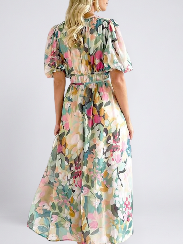 Eulalie | Robe Midi à Manches Courtes avec Taille Cintrée en V