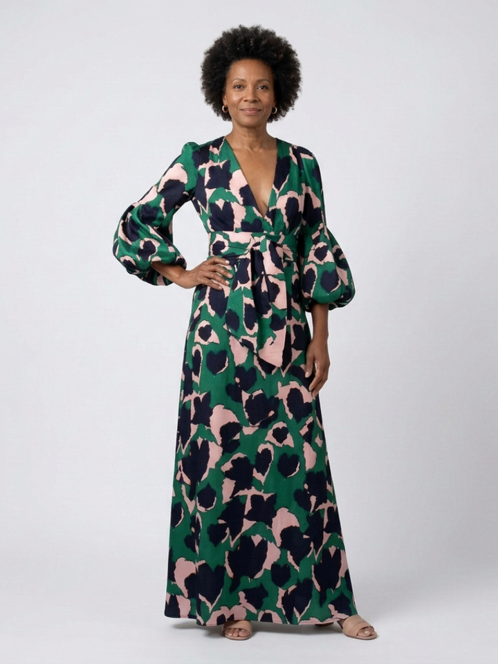 Isolde | Robe maxi à manches longues avec ceinture nouée en V