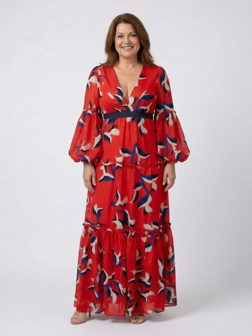 Isolde | Robe maxi à manches longues avec ceinture nouée en V