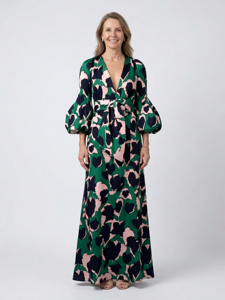 Isolde | Robe maxi à manches longues avec ceinture nouée en V