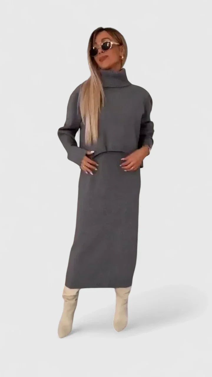 Chrystahl | Ensemble Chic : Robe Élégante et Pull à Col Roulé