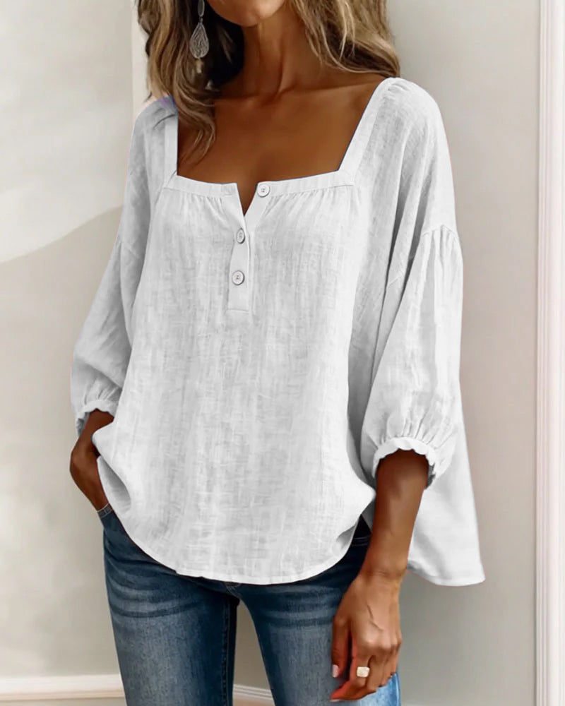 Claire | Blouse à Col Carré et Manches Bouffantes