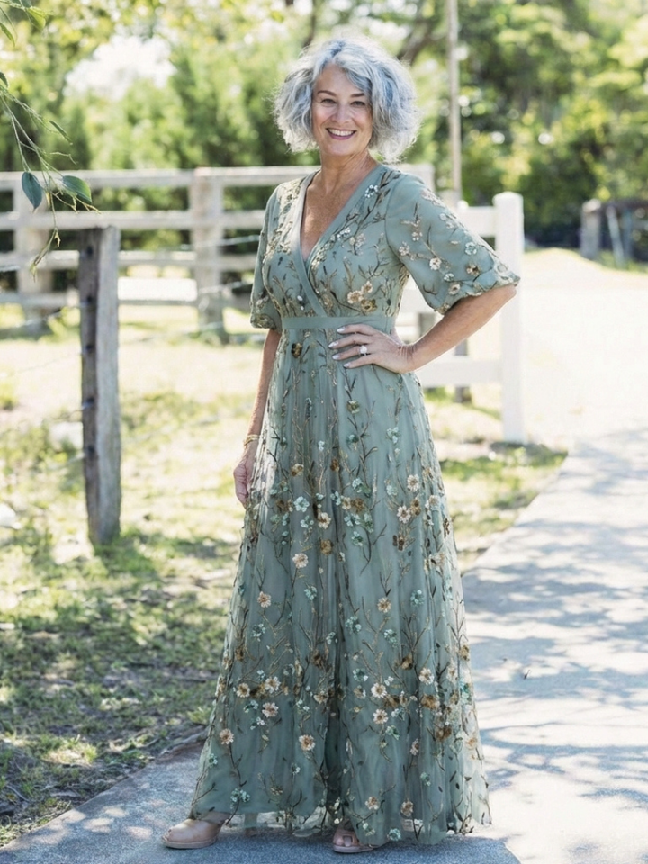 Evadne | Maxi Robe Brodée à Col en V