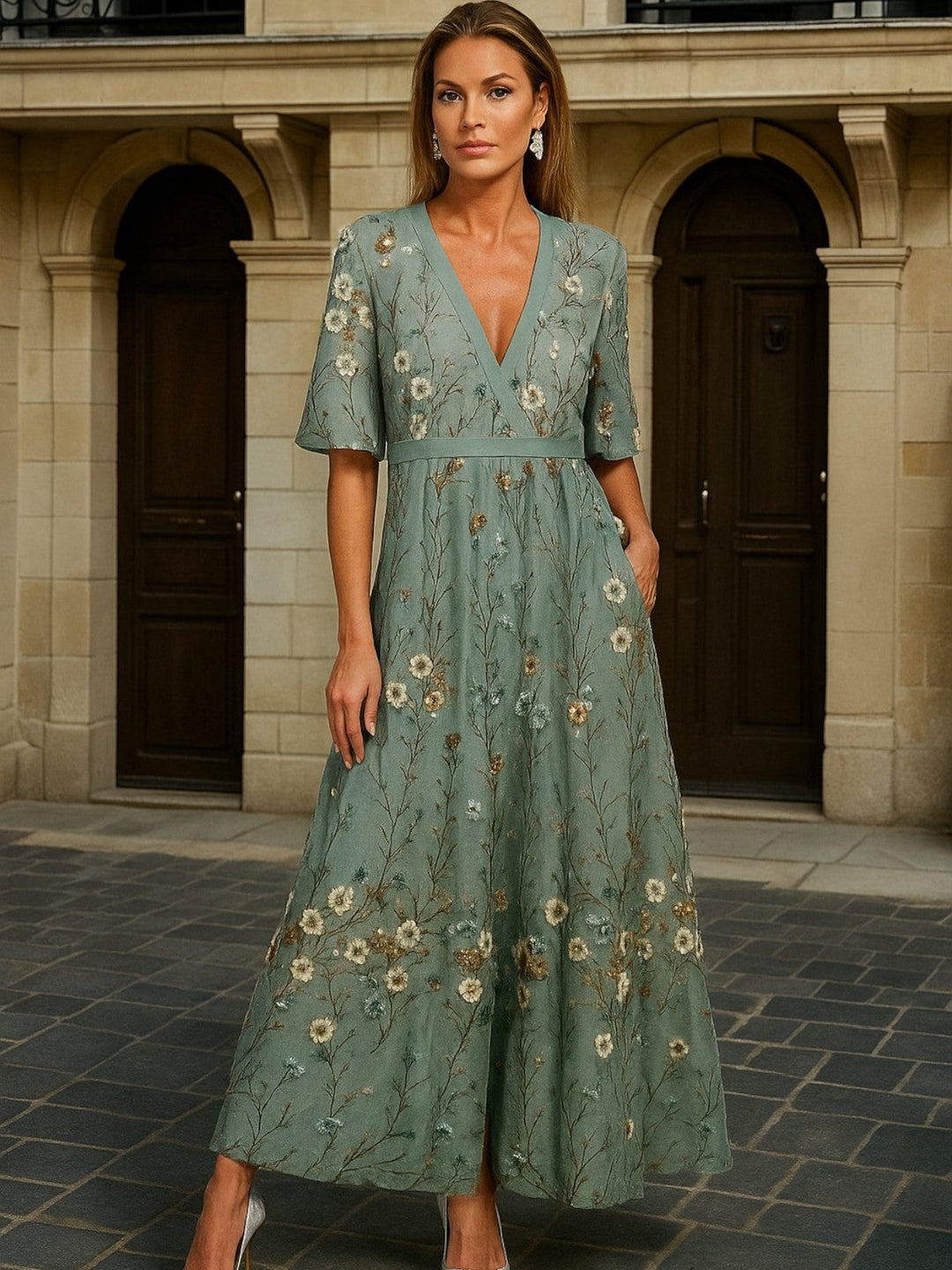 Hazel | Robe Boho Élégante à Col V avec Ceinture