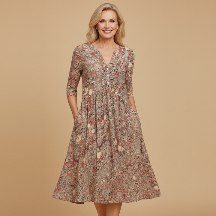 Harlow | Élégance Midi Robe V-Cou Gracieuse