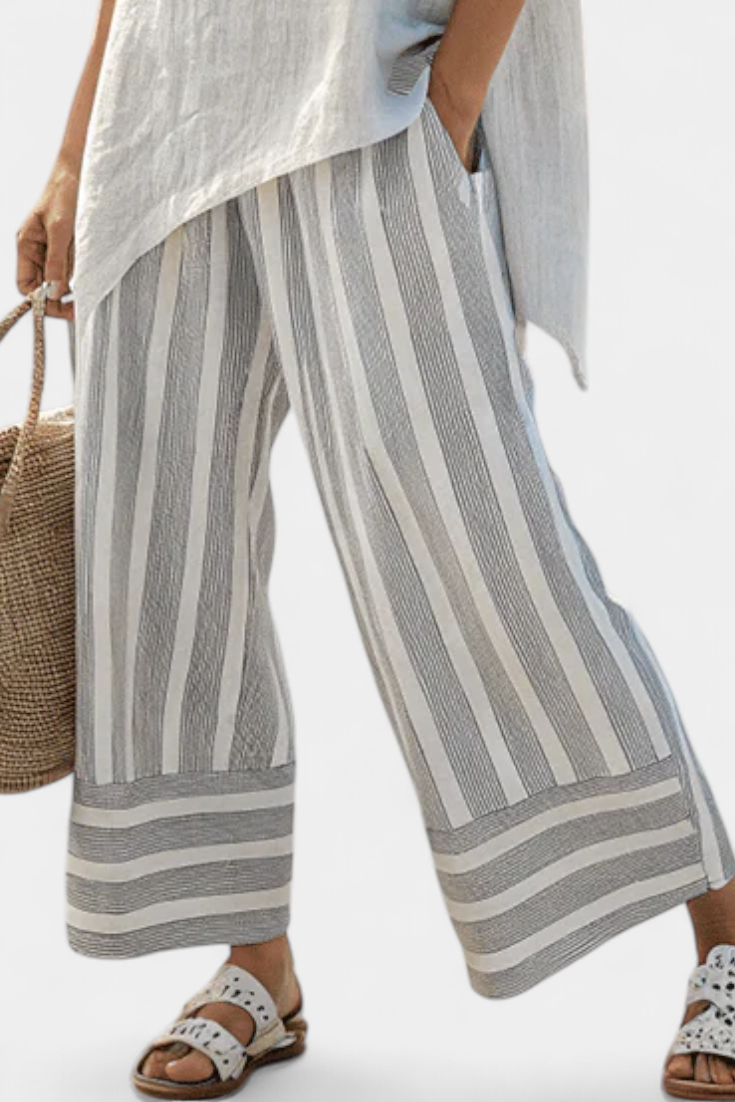 Talvora | Élégante Blouse Asymétrique et Pantalons Rayés