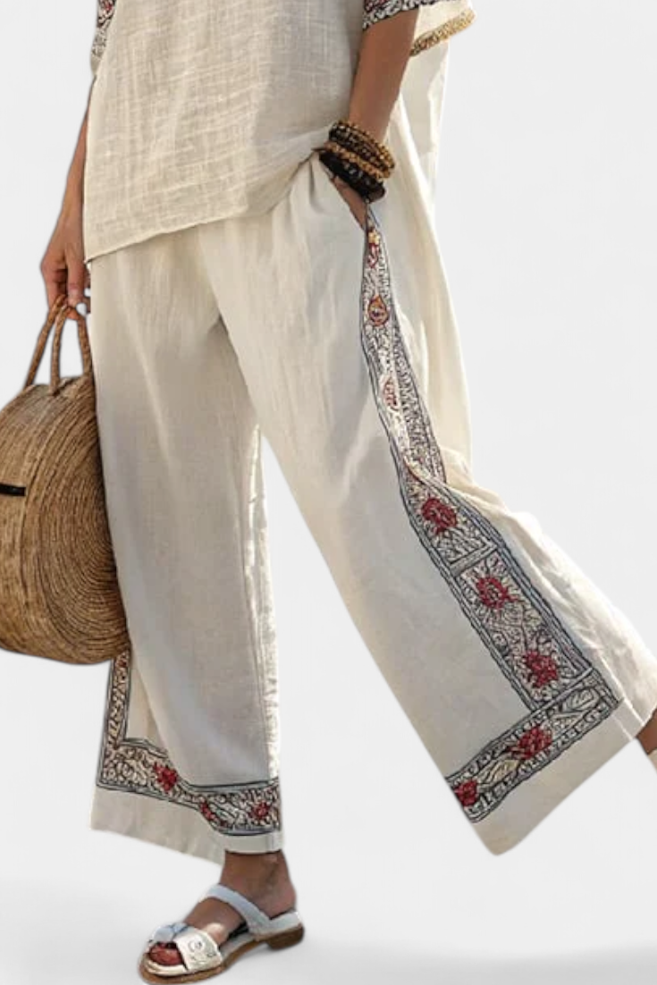 Tameric | Sophisticated Embroidered Blouse & Wide-Leg Trousers