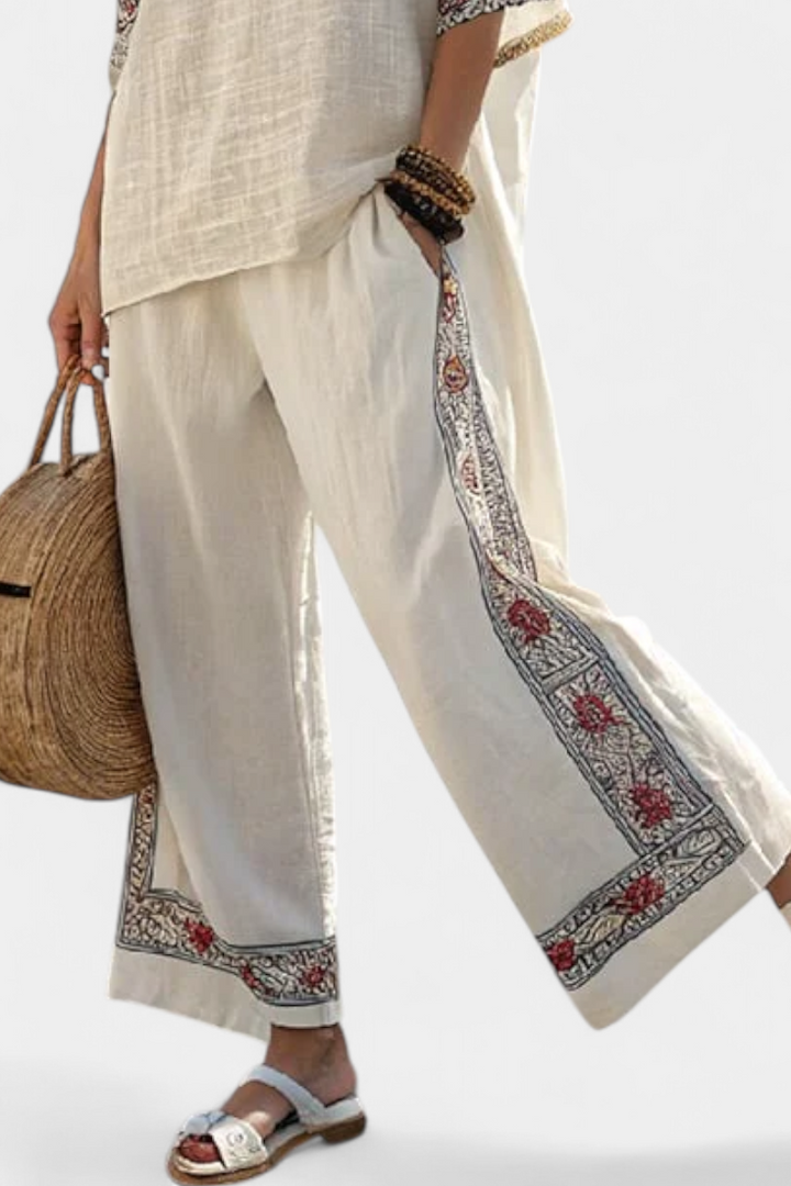 Tameric | Sophisticated Embroidered Blouse & Wide-Leg Trousers