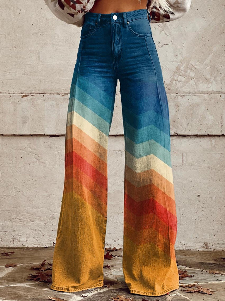 Léa - Pantalons Élégants à Motif Zigzag Rétro