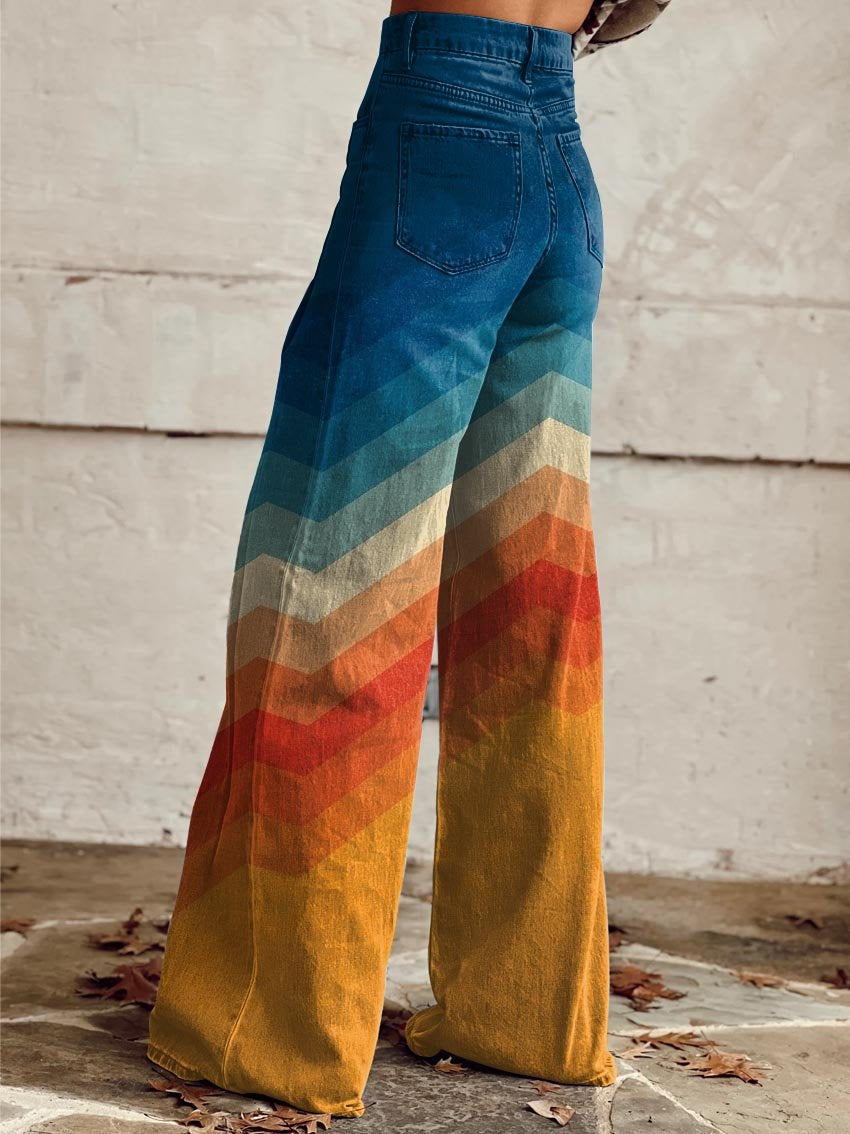 Léa - Pantalons Élégants à Motif Zigzag Rétro