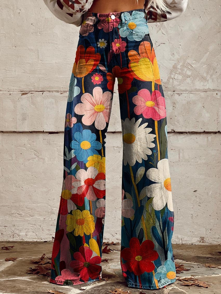 Léna - Pantalon Large à Motifs Floraux