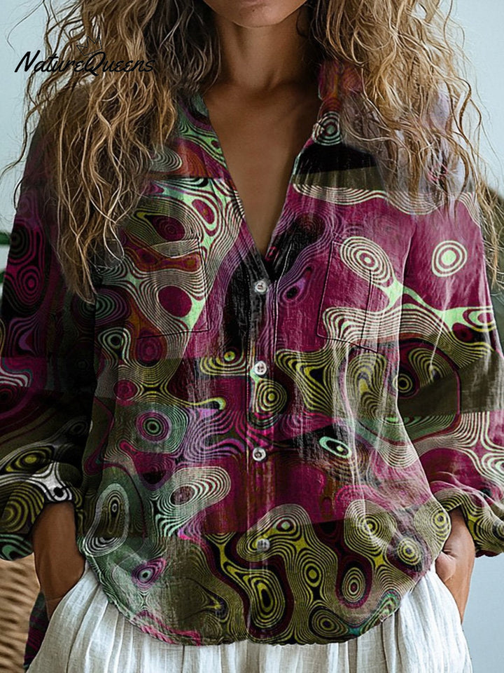Cheryl | Chemise en coton doux à manches longues pour femmes avec motif abstrait de formes et lignes