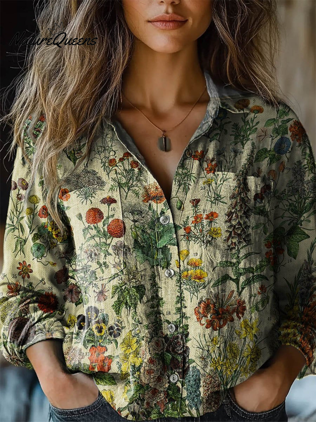 Rebecca | Chemise en coton doux à manches longues avec motif floral vintage pour femmes