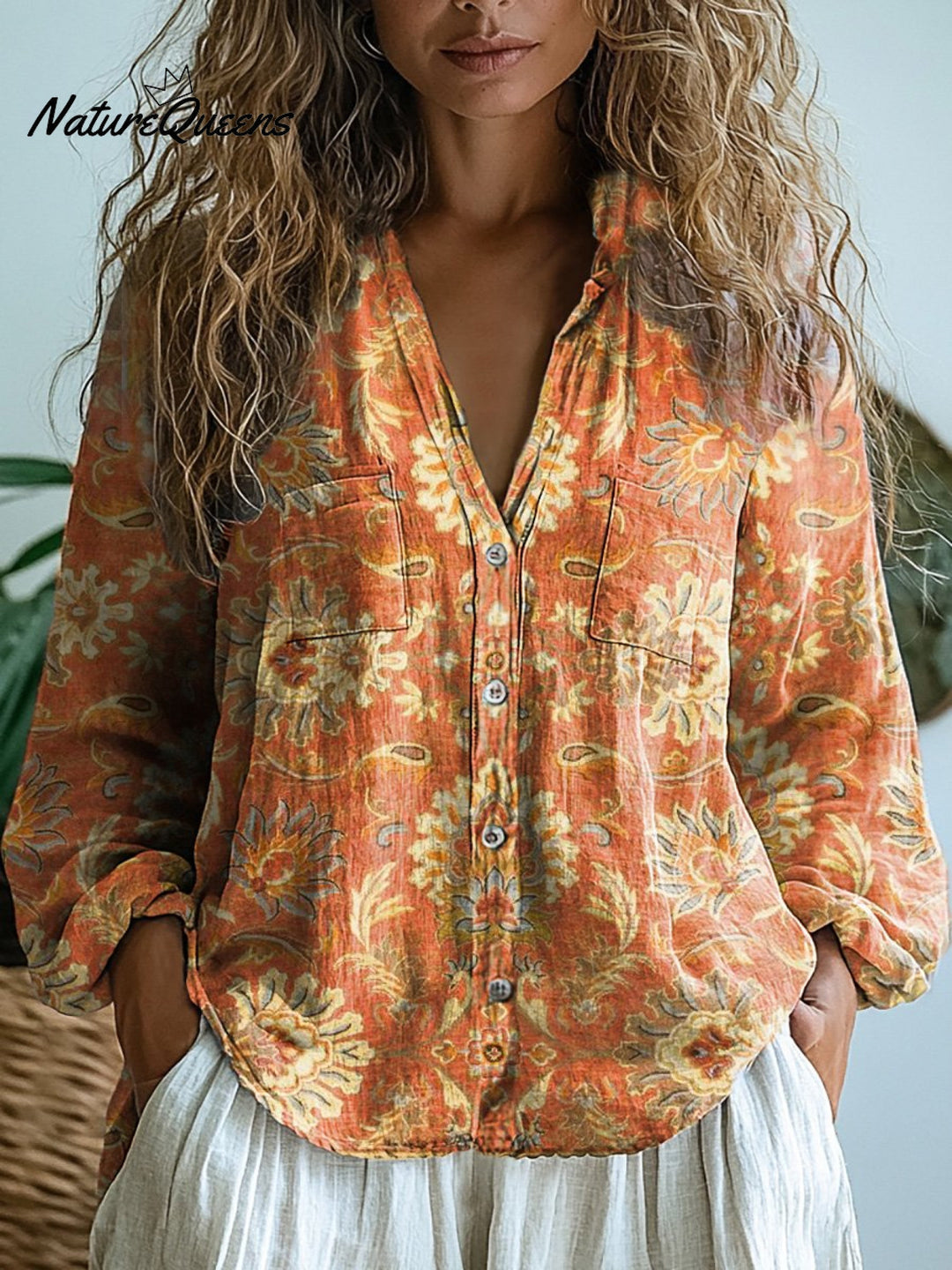 Melanie | Chemise en coton doux à manches longues avec motif floral vintage pour femmes