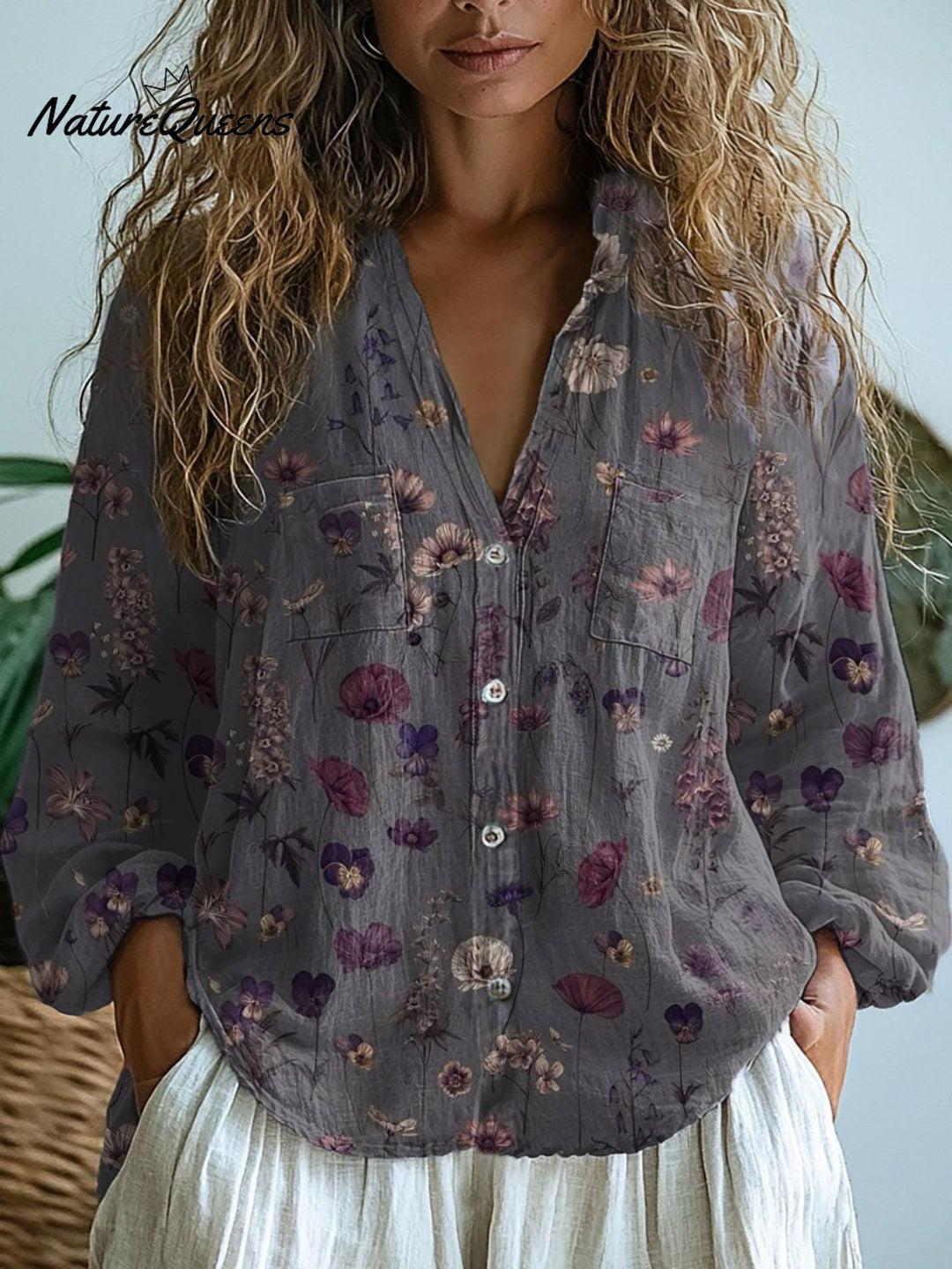 Carol | Chemise en coton doux à manches longues avec motif floral vintage pour femmes