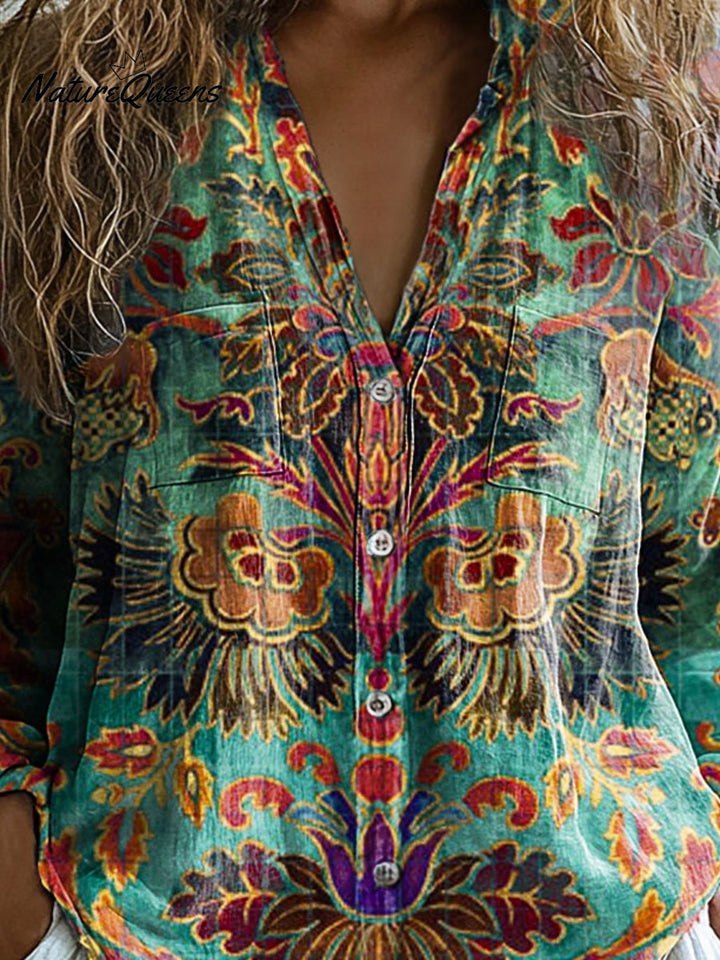 Laura | Chemise en coton doux à manches longues avec motif floral vintage pour femmes