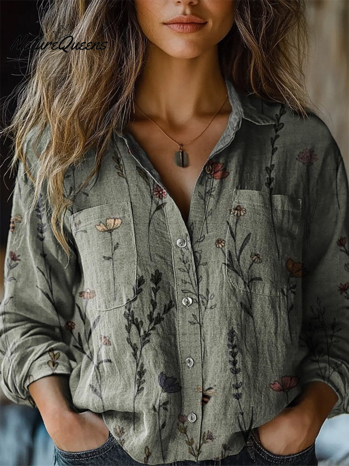 Sharon | Chemise en coton doux à manches longues avec motif floral vintage printanier pour femmes