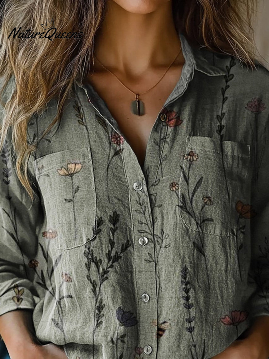 Sharon | Chemise en coton doux à manches longues avec motif floral vintage printanier pour femmes