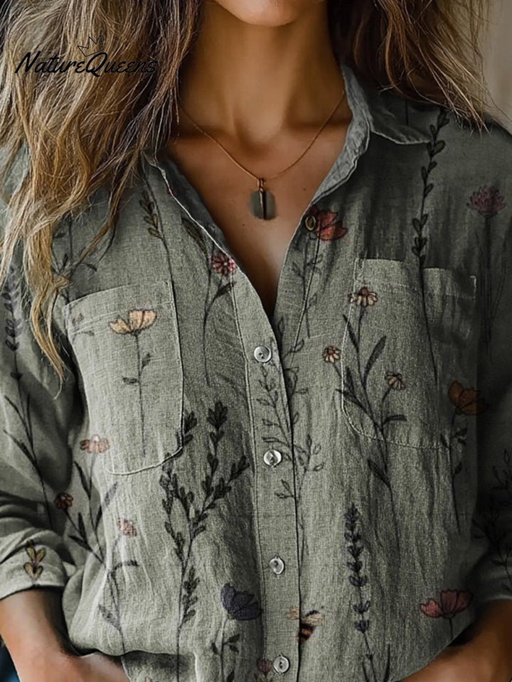 Sharon | Chemise en coton doux à manches longues avec motif floral vintage printanier pour femmes