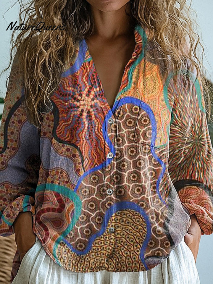 Amy | Chemise en coton doux à manches longues pour femmes avec motif ethnique tribal imprimé