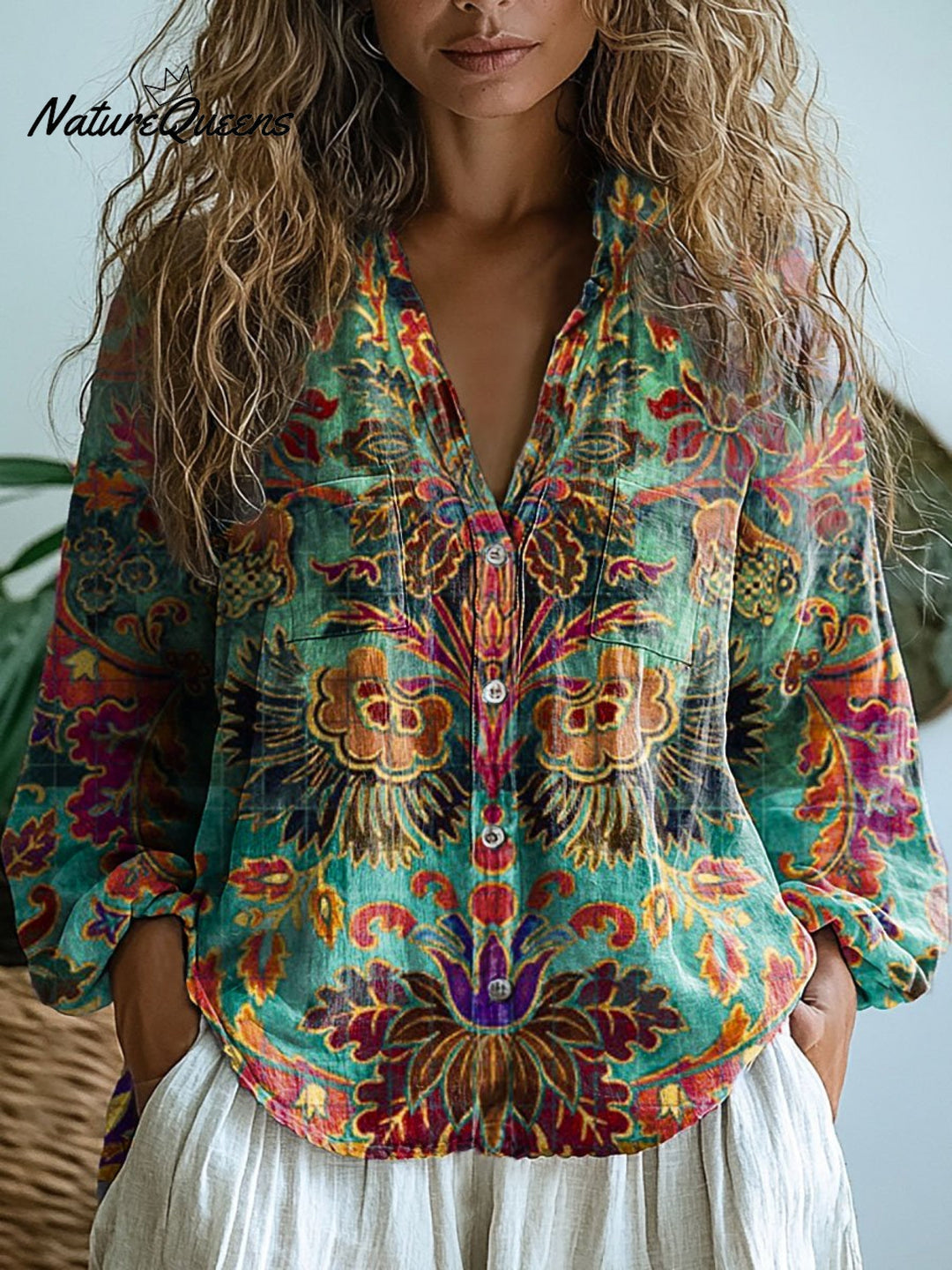 Laura | Chemise en coton doux à manches longues avec motif floral vintage pour femmes