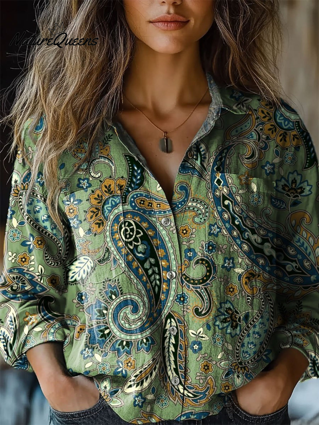 Melissa | Chemise en coton doux à manches longues avec motif paisley pour femmes