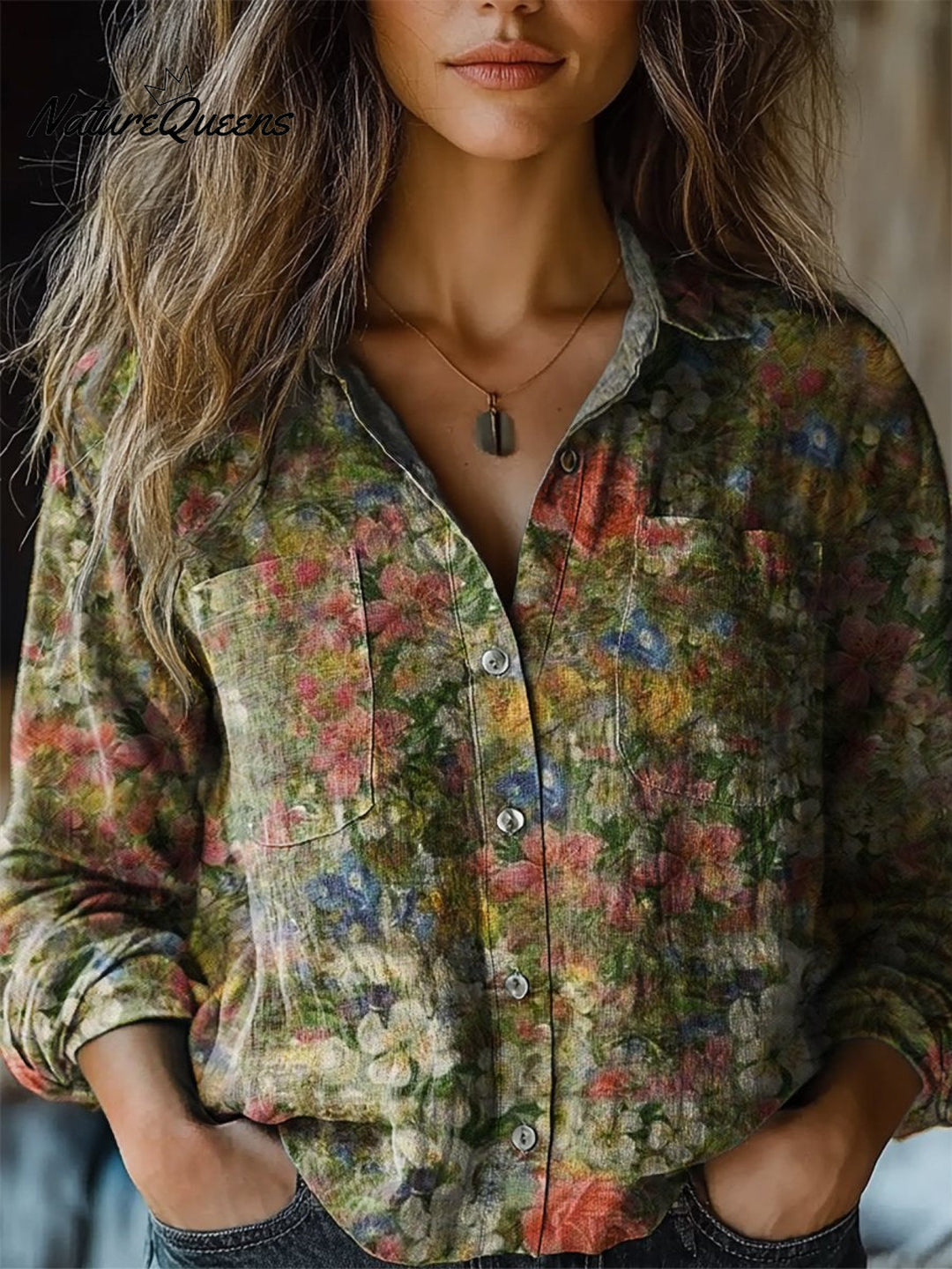 Michelle | Chemise en Coton Doux à Manches Longues avec Motif Floral Vintage pour Femmes