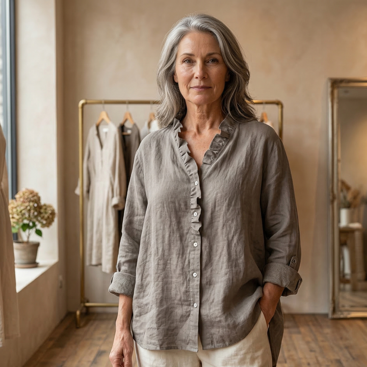 Marja | Blouse en coton et lin avec volants