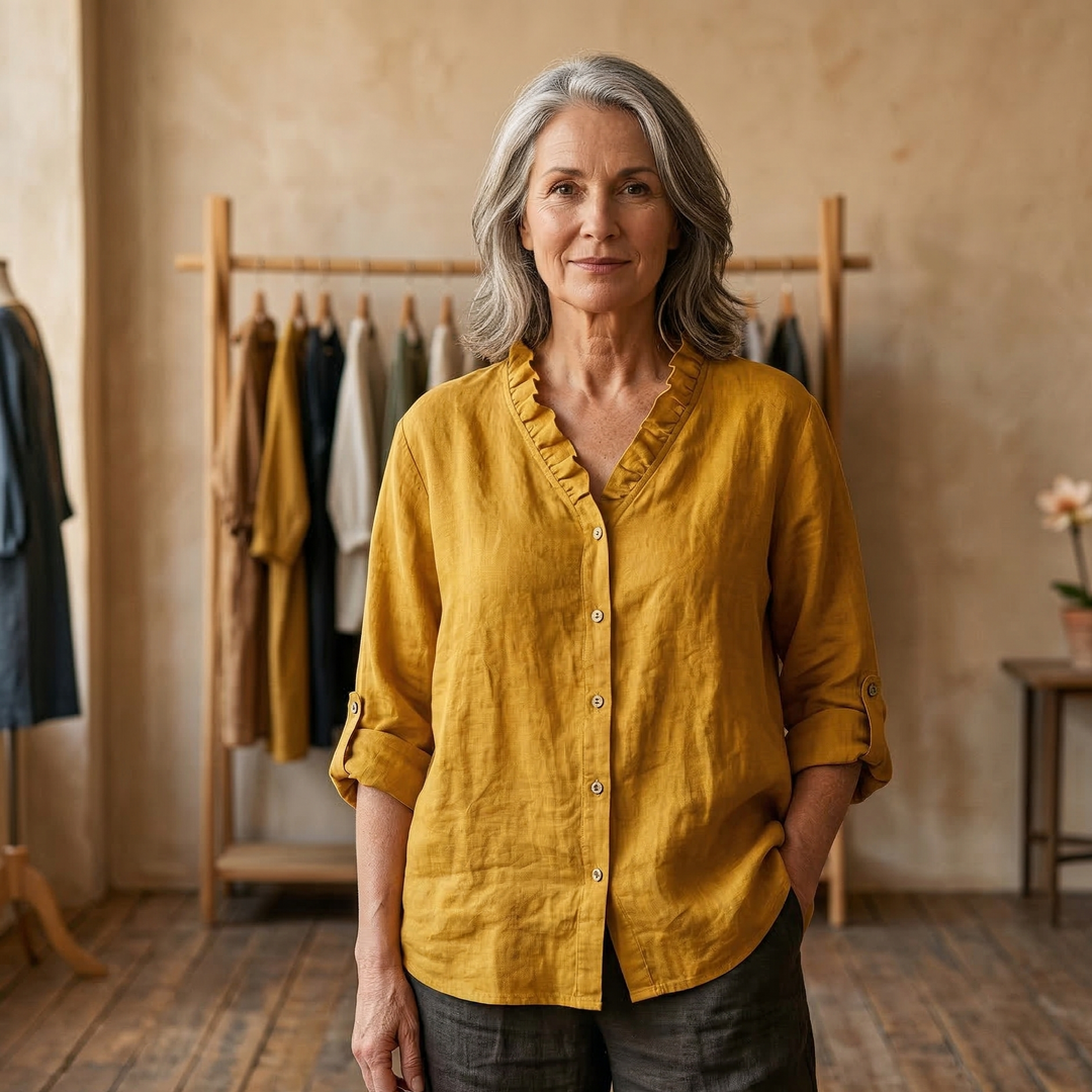 Marja | Blouse en coton et lin avec volants