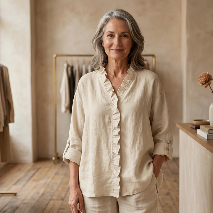 Marja | Blouse en coton et lin avec volants