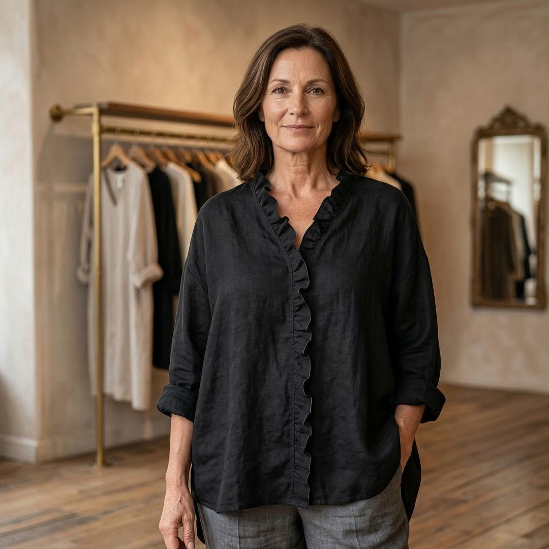Marja | Blouse en coton et lin avec volants