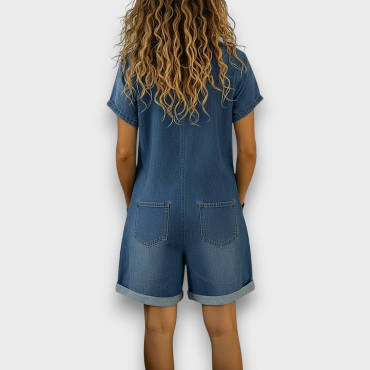 Saylorr - Salopette courte en coton au style denim rétro