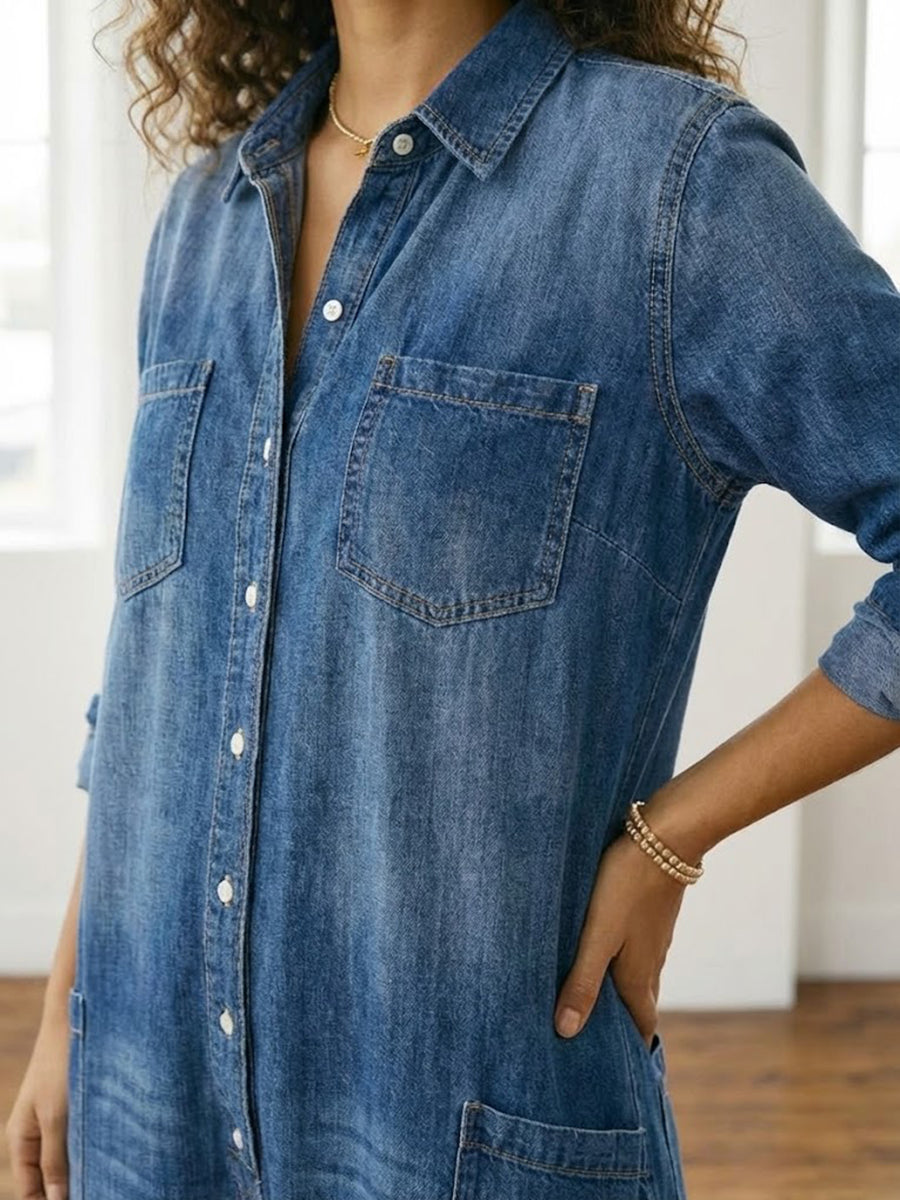 Saylorr - Salopette en denim vintage doux délavé avec boutons