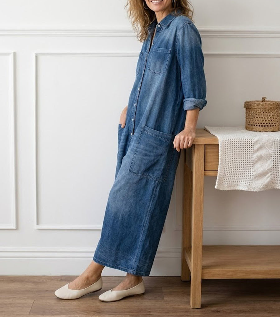 Saylor - Salopette en denim vintage doux délavé avec boutons
