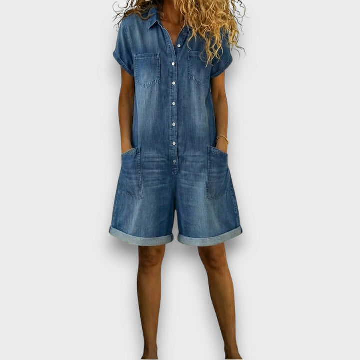 Saylorr - Salopette courte en coton au style denim rétro