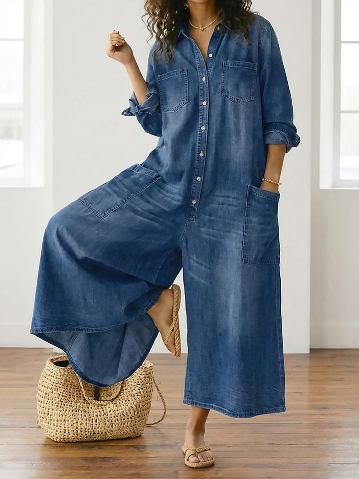 Saylor - Salopette en denim vintage doux délavé avec boutons