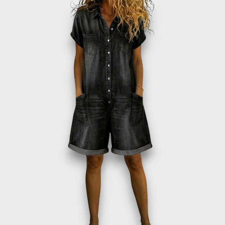 Saylor - Salopette courte en coton au style denim rétro