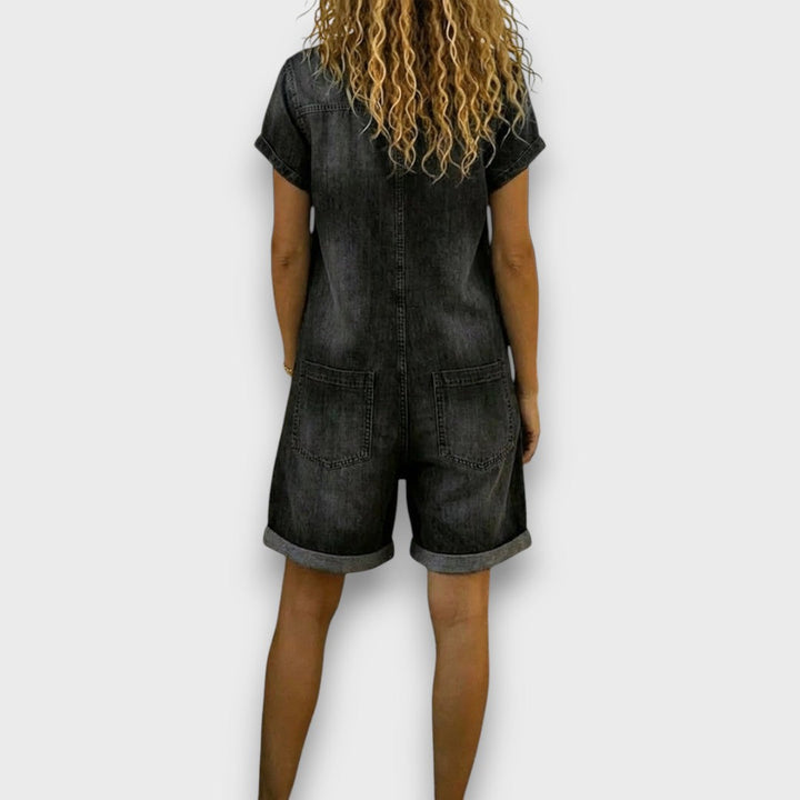 Saylorr - Salopette courte en coton au style denim rétro