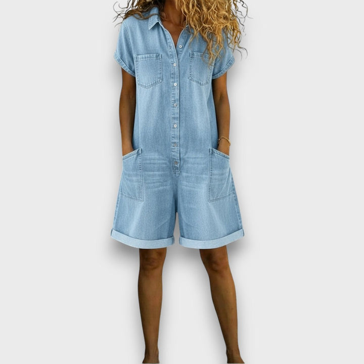 Saylorr - Salopette courte en coton au style denim rétro
